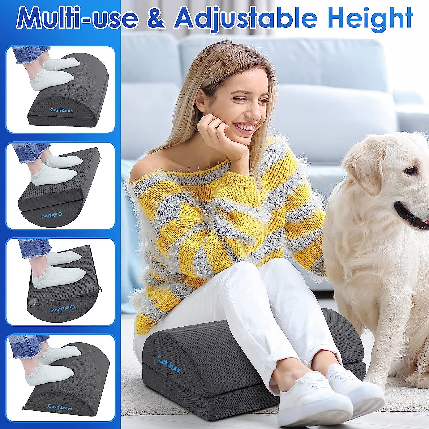 CushZone Foot Rest for Under Desk at Work Adjustable Foam for Office, Work, Gaming, Computer, Gift, Home Office Accessories Back & Hip Pain Relief (Grey) - Image 5